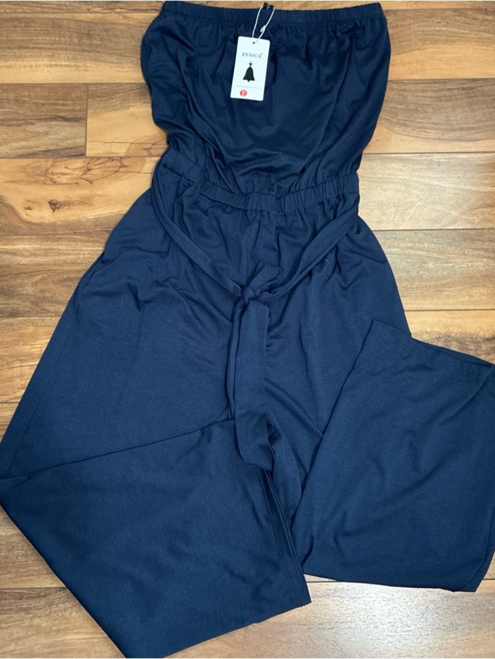 Zessica Navy Strapless Wide-Leg Jumpsuit